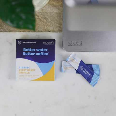 Angled view of coffee water mineral packaging box