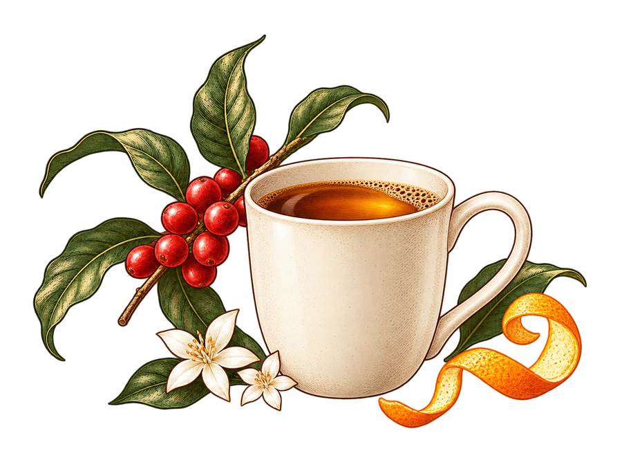 Coffee beans and brewed coffee