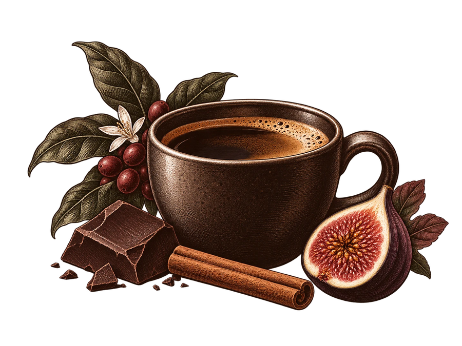 Coffee beans and brewed coffee