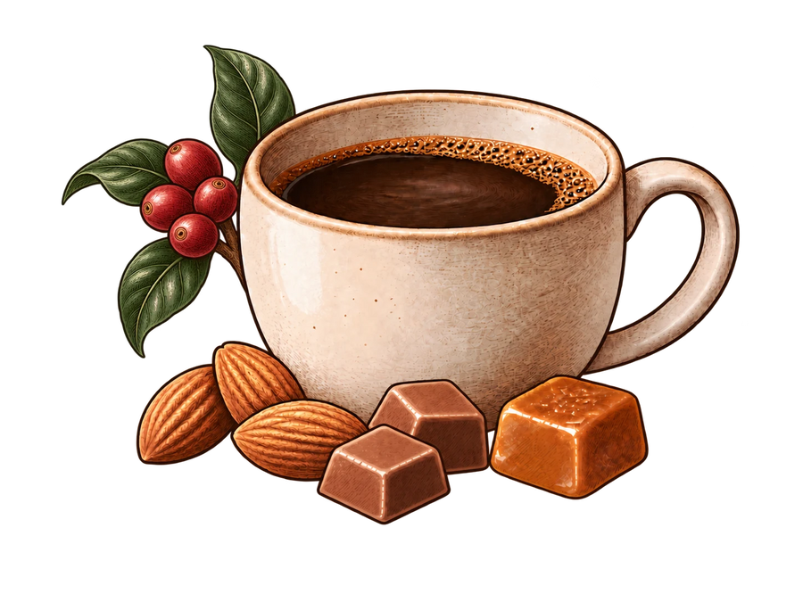 Coffee beans and brewed coffee