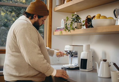 White Baratza Encore ESP in a home coffee setup