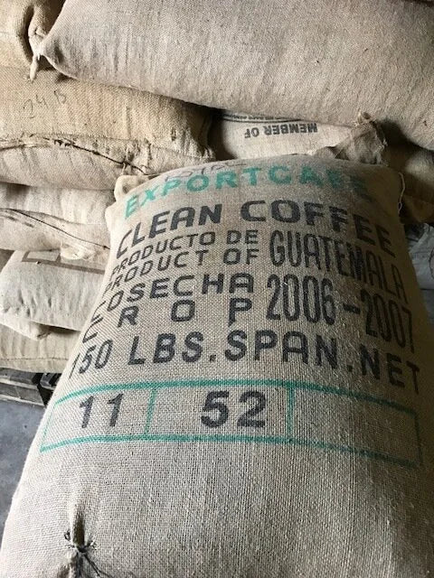Imported 150-pound green coffee sack from Finca Santa Clara in Guatemala