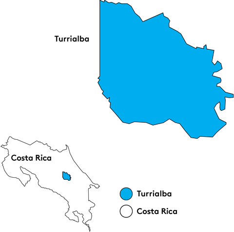 Map showing the location of Aquiares Coffee Farm in Costa Rica