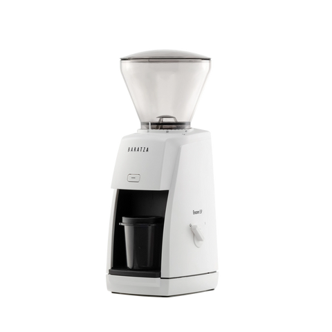 Baratza Encore ESP coffee grinder in white, angled front view